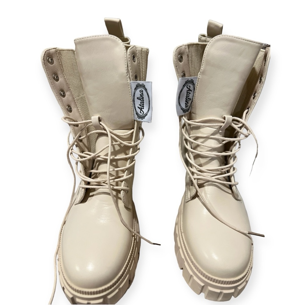 Atalina Nude Combat Boots- Size 11